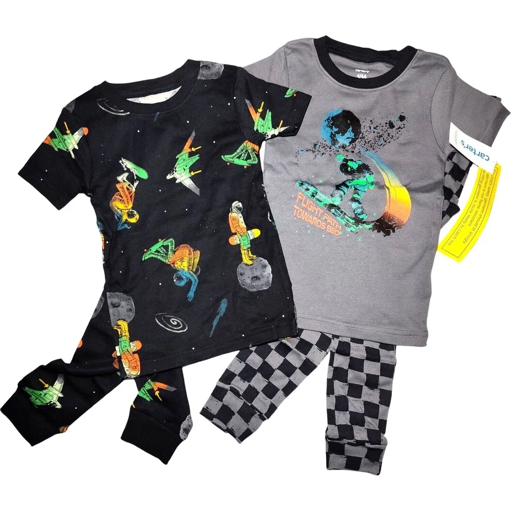 Carter's Sz 4‎ Black Gray 4pc Pajama Set Boys Space Flight Path Towards Bed NWT